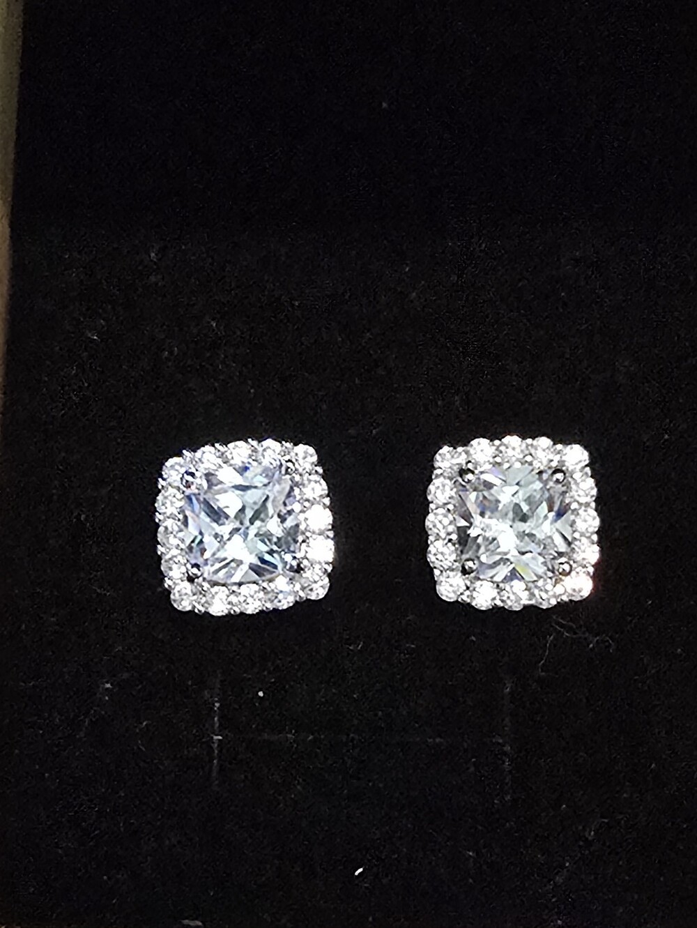Classic Square Halo CZ Stud Earrings and Matching Necklace - Sterling Silver